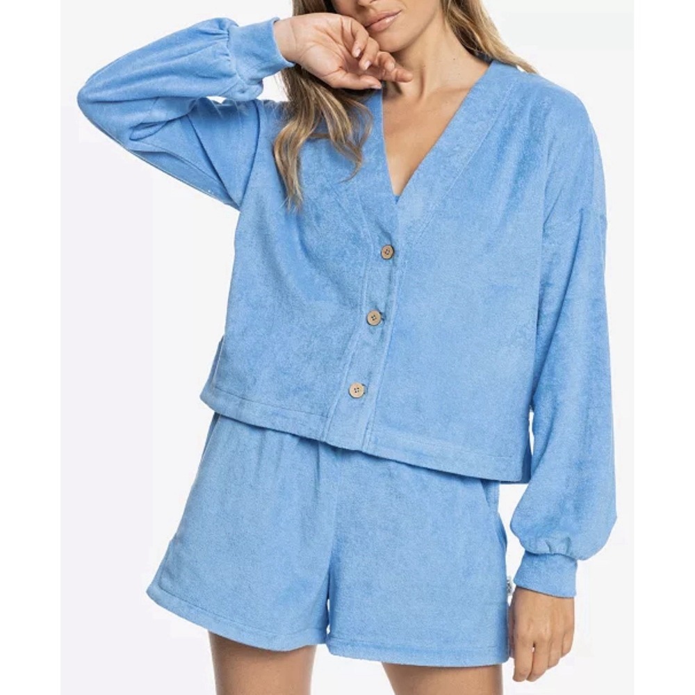Roxy Three's Company Terry Cardigan Allure Blue XL Towel Beach Boxy Spring Break